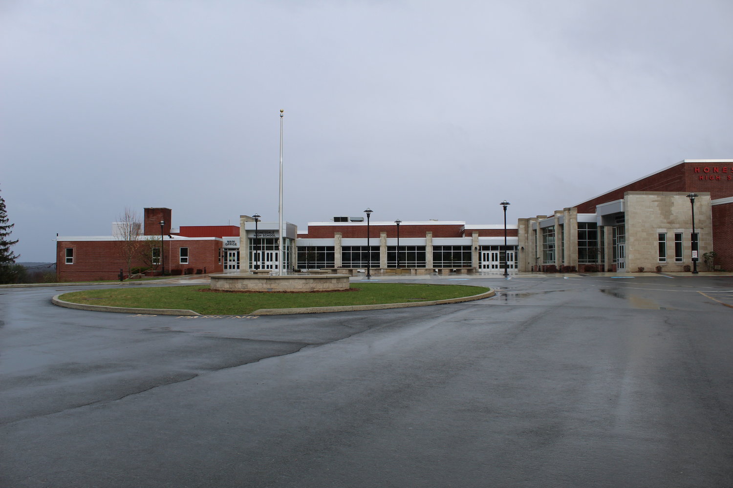 Honesdale High School stands empty, waiting for its students to return.